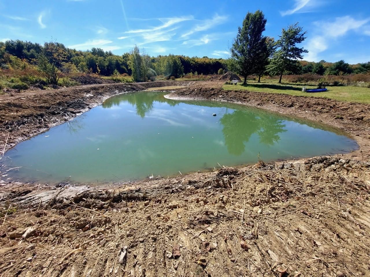 Completed pond on a rural property